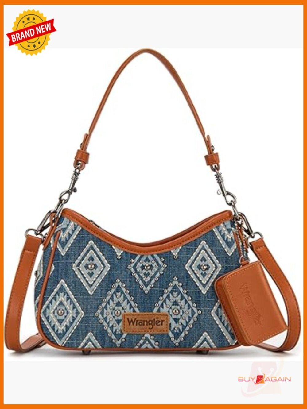 Western Aztec Denim Shoulder Bag with Detachable Pouch